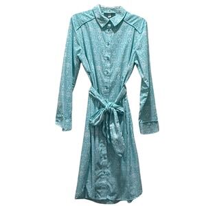 Coolibar Womens UPF 50+ Sun Protection Shirt Midi Dress Turquoise Damask Large